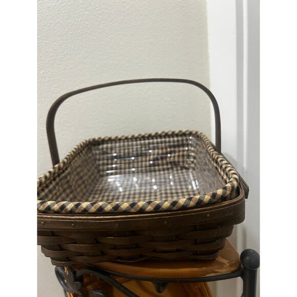 Longaberger Napkin basket Combo Khaki check liner & protector deep brown - Picture 3 of 6
